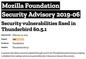 Thunderbirdに脆弱性、アップデート推奨