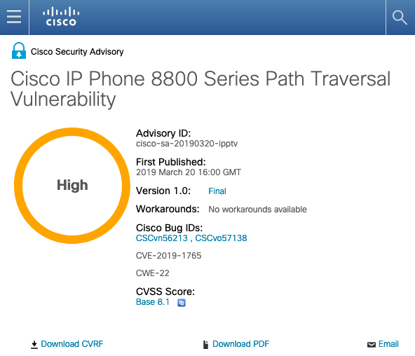 Cisco IP Phone 8800 Series Path Traversal Vulnerability