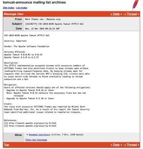 Apache TomcatにDoS攻撃受ける脆弱性