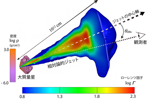 大質量星を突き破るジェットの相対論的流体シミュレーション