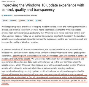 Windowsアップデート、5月から35日間の延長が可能に