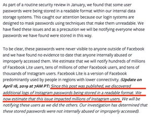 Facebookパスワード漏洩、数百万のInstagramユーザーも対象と判明