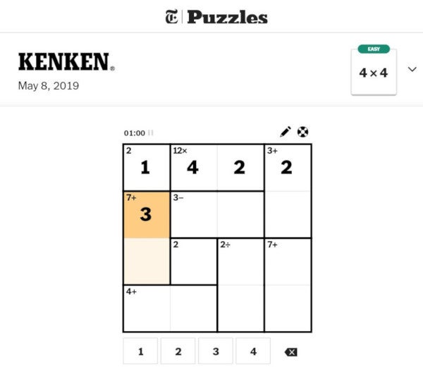 The New York TimesのWeb上に設置されているKENKEN Puzzles