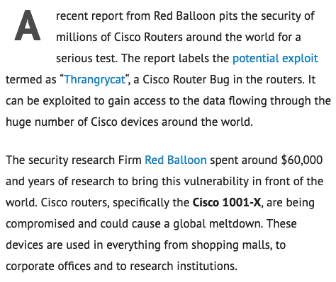 Millions Of Cisco Routers Worldwide Are At Risk Due To 'Thrangrycat' Bug