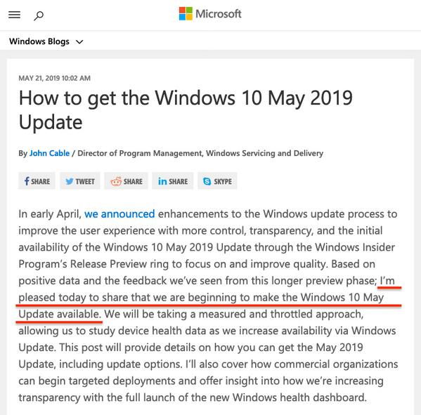 How to get the Windows 10 May 2019 Update｜Windows Experience Blog
