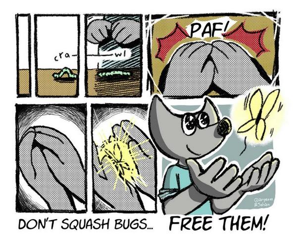  “Don’t squash bugs… free them!”、by Aryeom、CC BY-SA 4.0 (a poetic approach to debugging) 