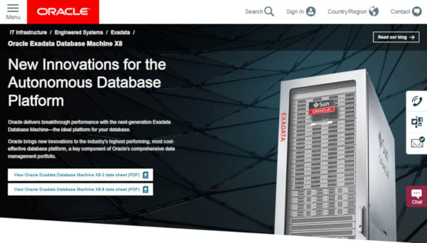 Oracle Exadata Database Machine X8」米Oracle<a href="https://www.oracle.com/engineered-systems/exadata/database-machine-x8/" target="_blank">公式サイト</a>|