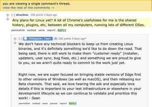 Microsoft Edge、Linux版の可能性あり