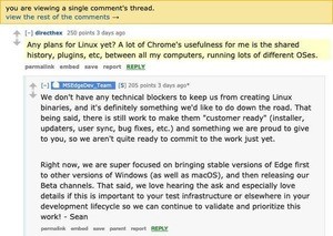 Microsoft Edge、Linux版の可能性あり