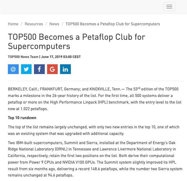 TOP500 Becomes a Petaflop Club for Supercomputers｜TOP500