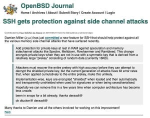 OpenSSH、対サイドチャンネル攻撃保護機能を追加
