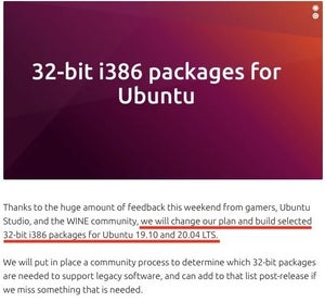 Ubuntu 32ビット版ドロップを変更、限定的サポート発表