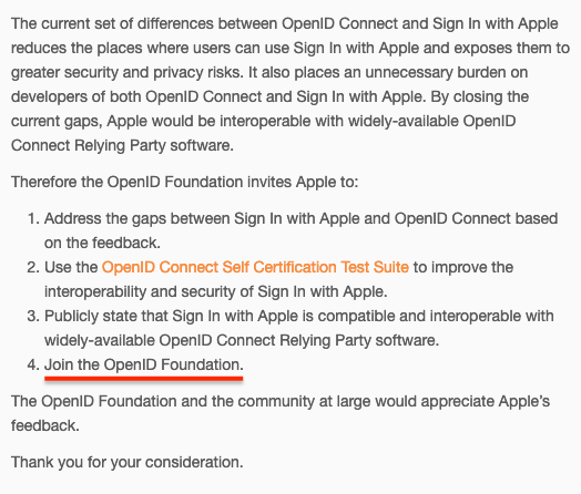 Open Letter from the OpenID Foundation to Apple Regarding Sign In with Apple｜OpenID