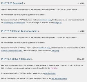PHP 7.2および7.3のバグ修正版公開、7.4はアルファ2