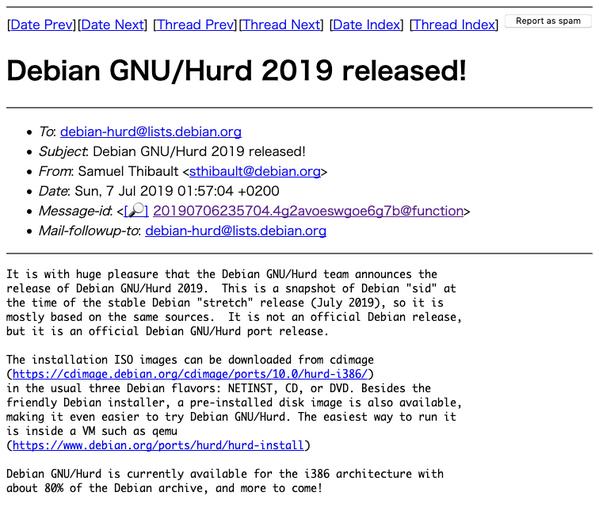 Debian GNU/Hurd 2019 released!