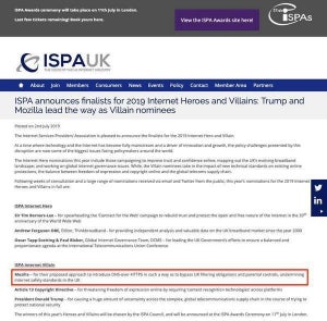 英国インターネットサービスプロバイダー協会、Mozillaを悪役最終候補に