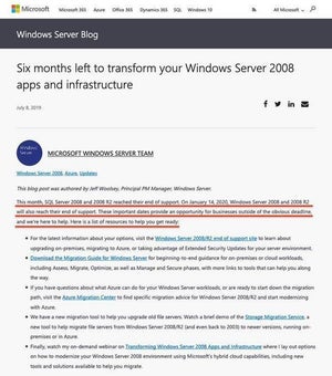 Windows Server 2008/R2が6カ月後にサポート終了 - Microsoft