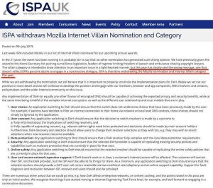 英国インターネットサービスプロバイダー協会、Mozillaの悪役ノミネート撤回