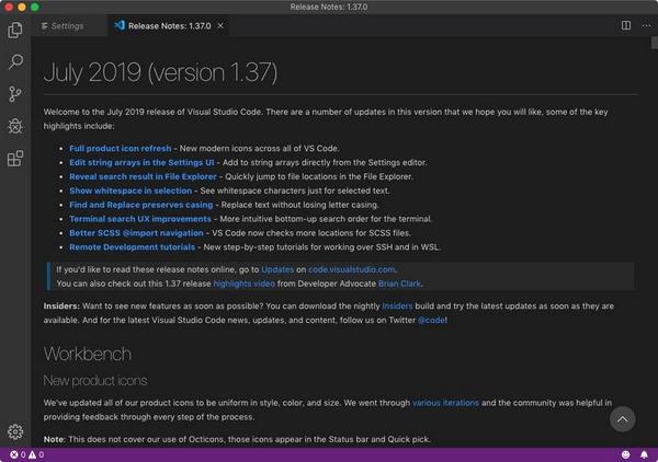 macOS Mojaveで動作するVisual Studio Code version 1.37