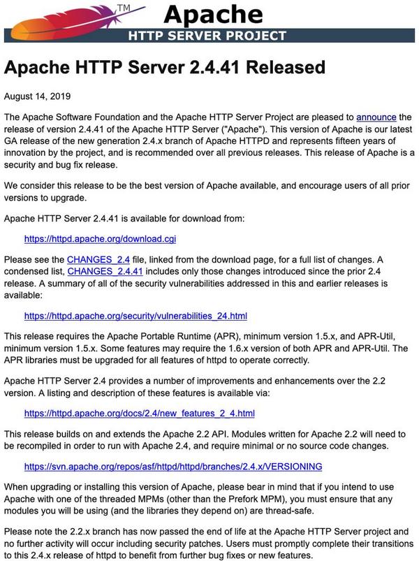 Apache HTTP Server 2.4.41 Released