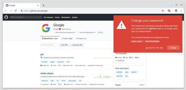 Password Checkupエクステンションの動作サンプル - 資料: Google Chromeチーム提供