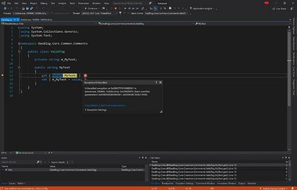 アクションからデバッグを選択して問題発生時のコードを確認 - 資料: Visual Studioエンジニアリングチーム提供