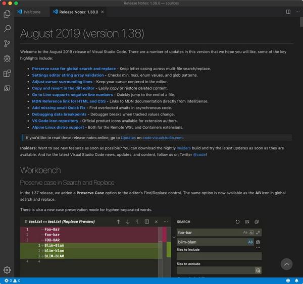 Visual Studio Code August 2019