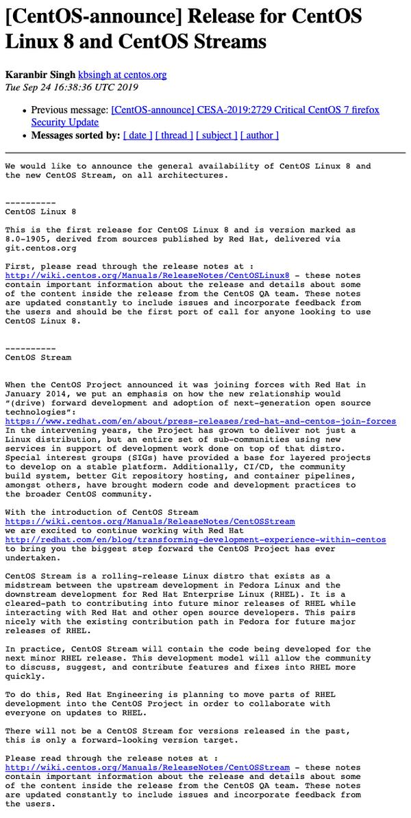 [CentOS-announce] Release for CentOS Linux 8 and CentOS Streams