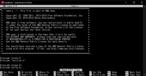 "tabgives"コマンドを追加した「GNU nano v4.5」
