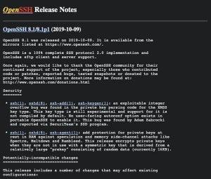 OpenSSH 8.1登場