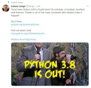 Twitter上でのŁukasz Langa氏によるリリースの<a href="https://twitter.com/llanga/status/1183849836820553729" target="_blank">お知らせ</a>