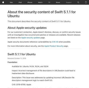Apple Swiftに脆弱性、アップデートを