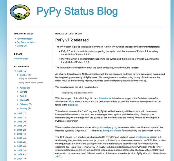 PyPy Status Blog: PyPy v7.2 released