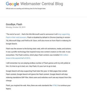 Google検索、今年後半からFlashを対象外へ