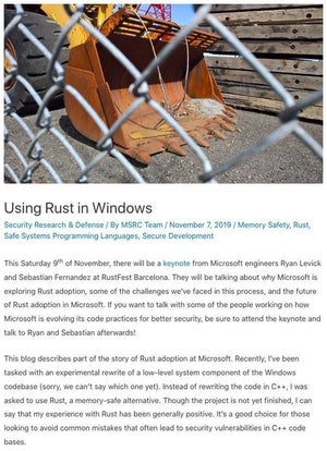 Microsoft、Windows 10の一部をRustへ書き換えてセキュリティ強化狙う