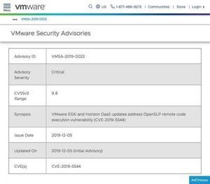 VMware ESXiに脆弱性、迅速にアップデートを