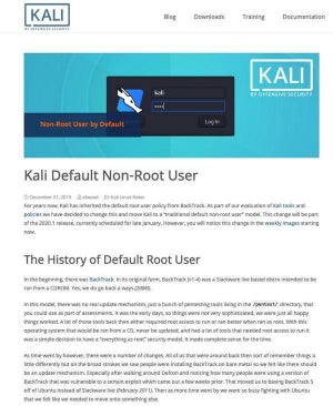 Kali Linux、rootユーザーをデフォルトで廃止