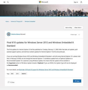 Microsoft、Internet Explorer 10の最終更新は2月