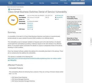 シスコ製スイッチに情報漏洩の脆弱性、アップデートを