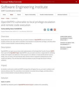 OpenSMTPDに任意コード実行の脆弱性、ただちにアップデートを