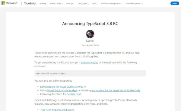 Announcing TypeScript 3.8 RC公式ブログより