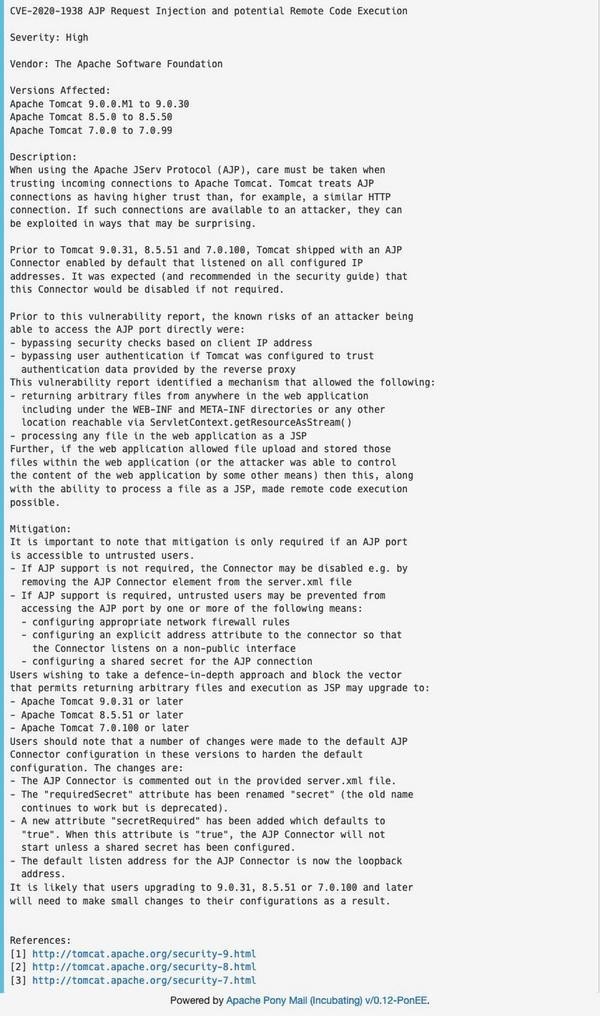 CVE-2020-1938 AJP Request Injection and potential Remote Code Execution