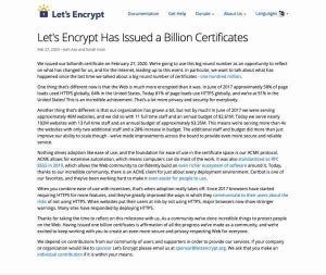 Let's Encrypt、10億の証明書を発行 - 全体の81%がHTTPSを使用