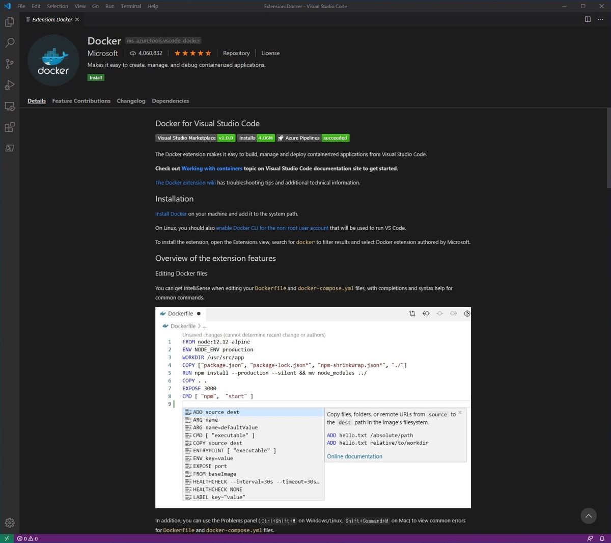 Dockerエクステンション 1.0 for Visual Studio Code