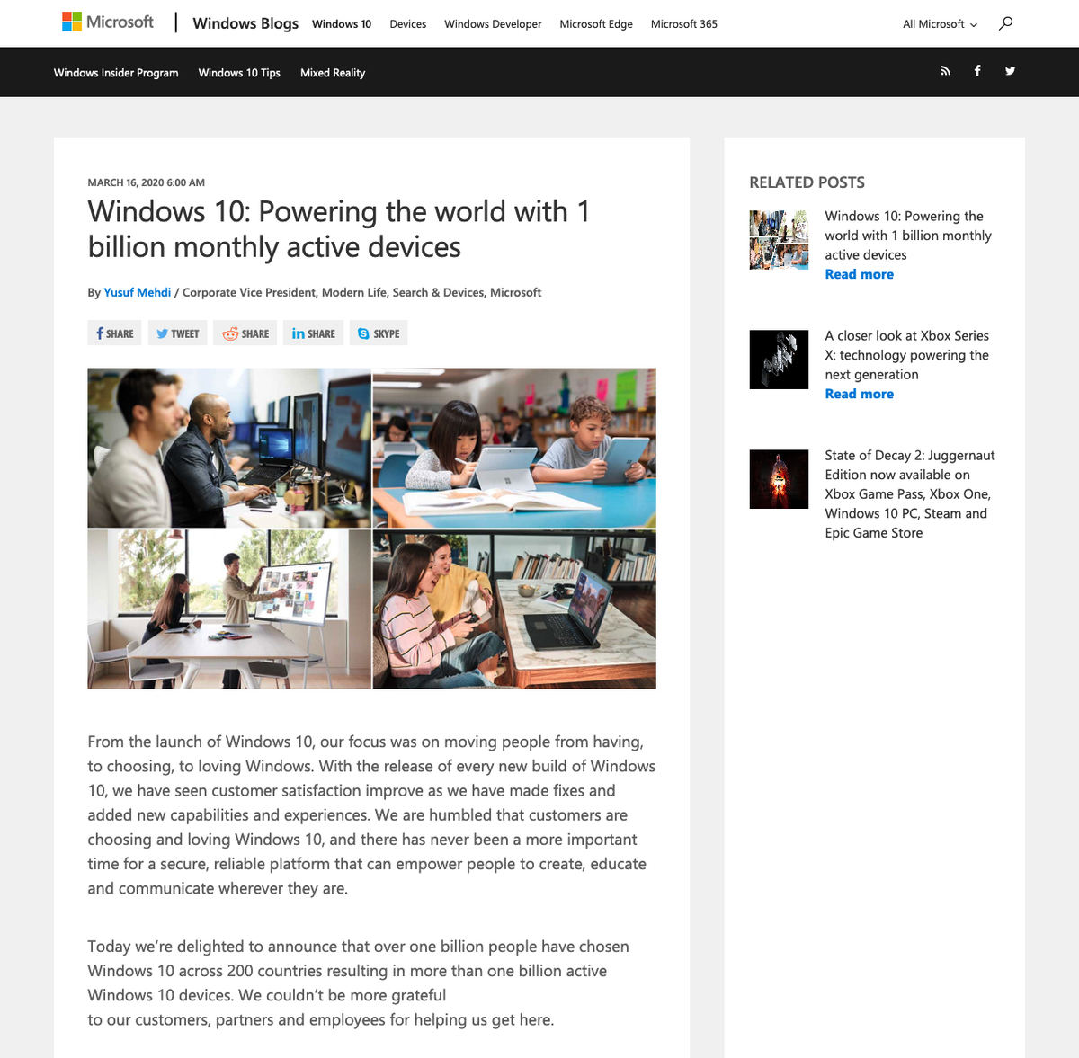 Windows 10: Powering the world with 1 billion monthly active devices｜Windows Experience Blog