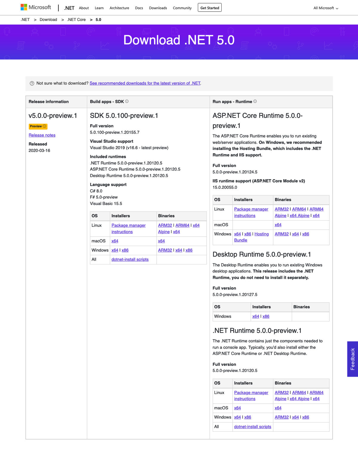 Download .NET 5.0 (Linux、macOS、and Windows)