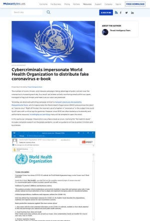 WHOによる新型コロナウイルス電子ブックを偽ったメールに注意