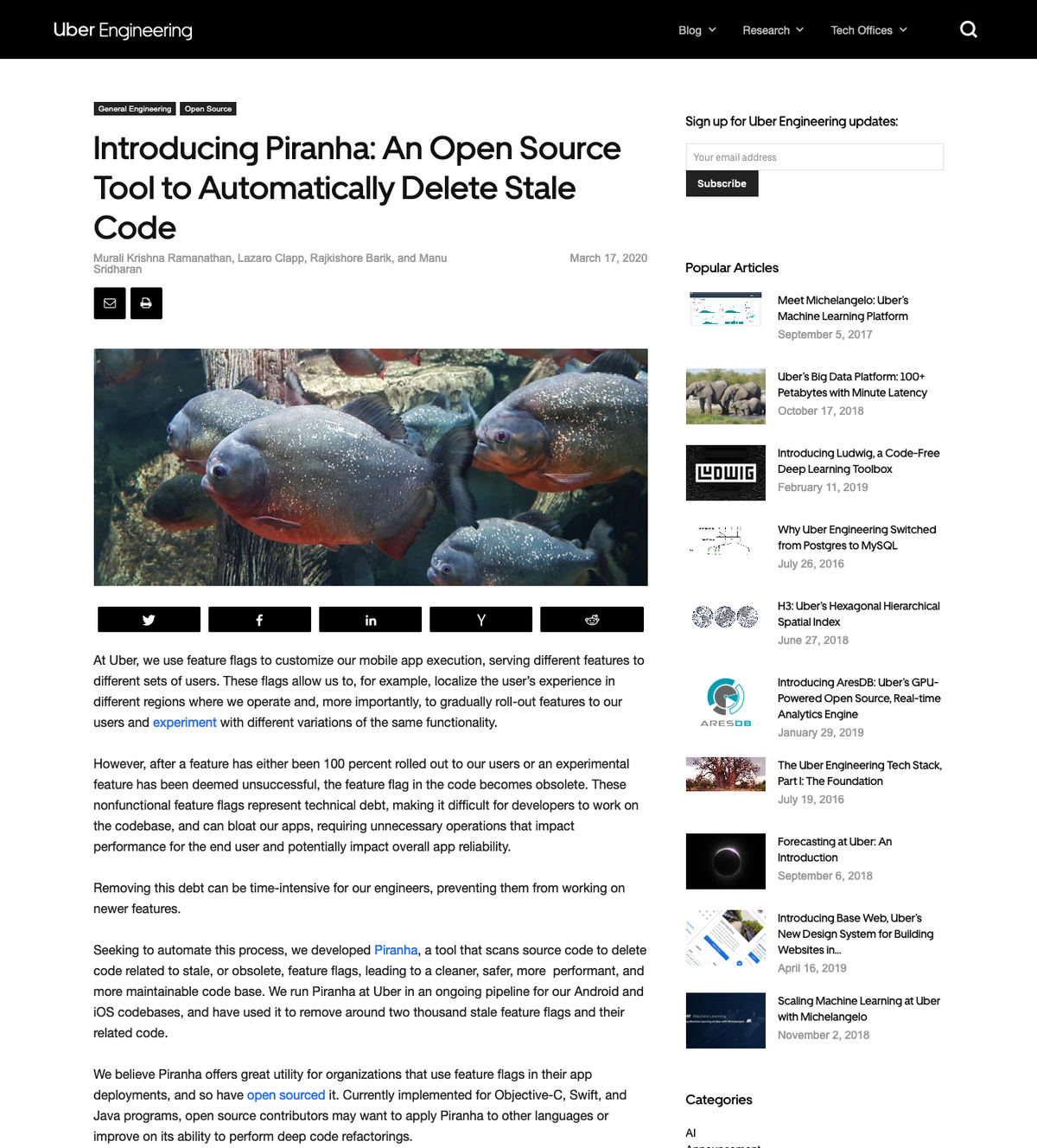 Introducing Piranha: An Open Source Tool to Automatically Delete Stale Code｜Uber Engineering Blog