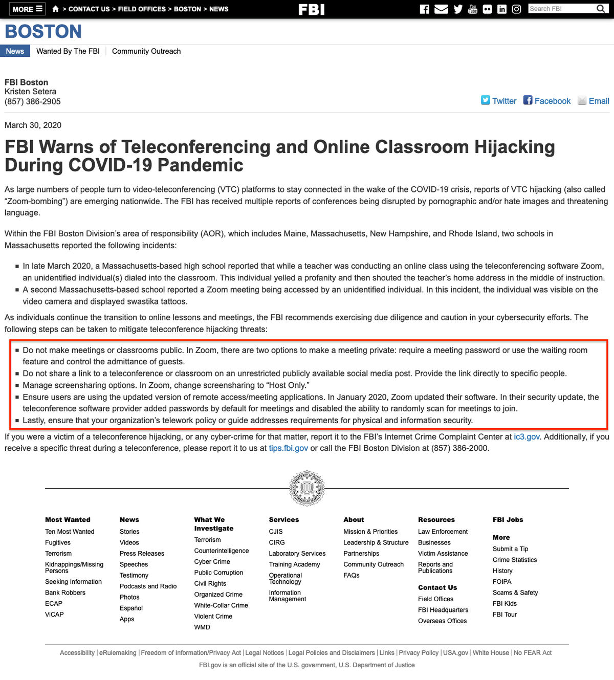 FBI Warns of Teleconferencing and Online Classroom Hijacking During COVID-19 Pandemic - FBI