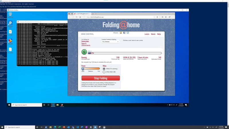 Windowsサンドボックス上で動作するFolding@home(公式ブログより抜粋)